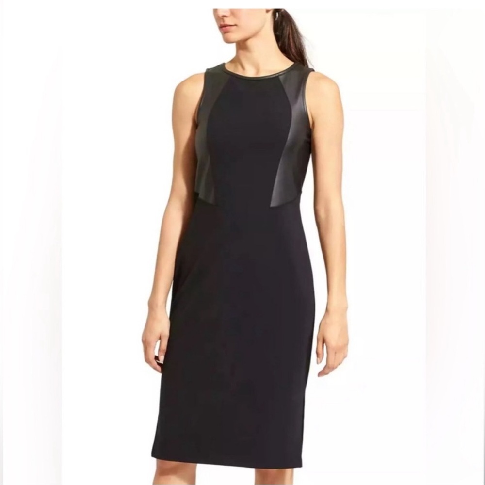 ATHLETA Black Ponte Night on the Town Faux Leather Dress XS Classic evening wear
